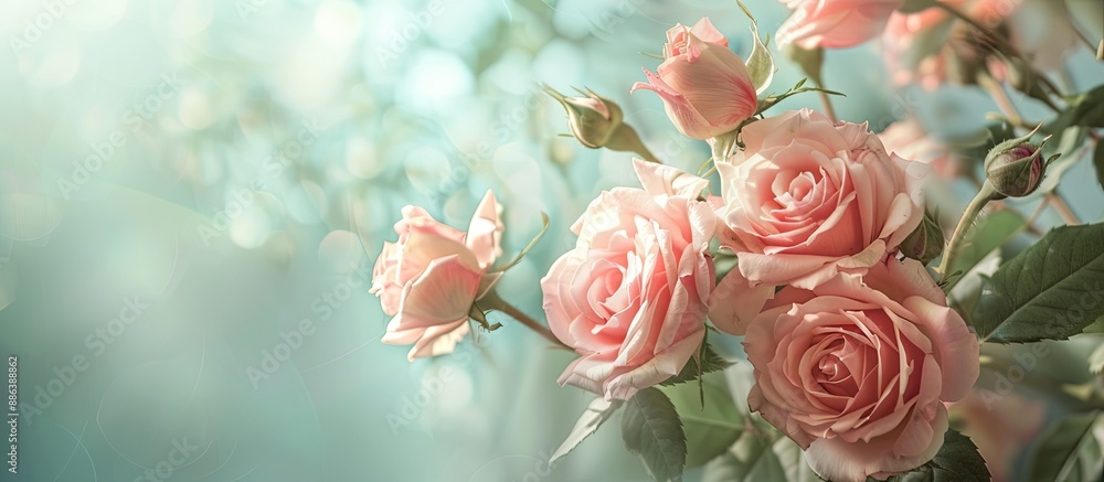 Soft pink roses in a copy space image. Soft pink roses in a copy space image.