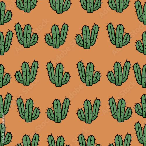Hand drawn cactus plant doodle seamless pattern