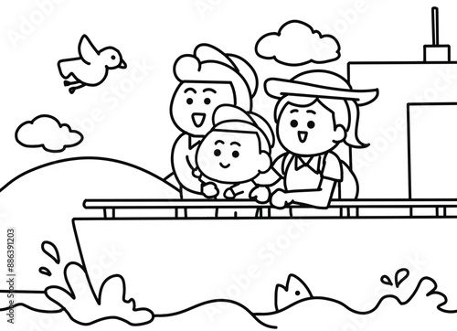 Family traveling on the boat .