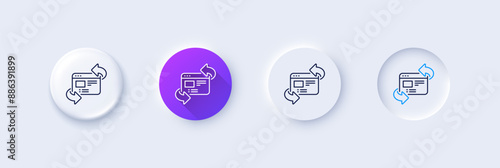 Refresh website line icon. Neumorphic, Purple gradient, 3d pin buttons. Update web page sign. Line icons. Neumorphic buttons with outline signs. Vector