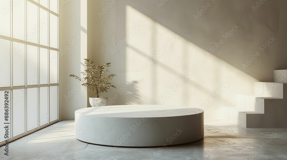 Minimalist Interior Design with a Circular Podium and Sunlight Minimalist Interior Design with a Circular Podium and Sunlight