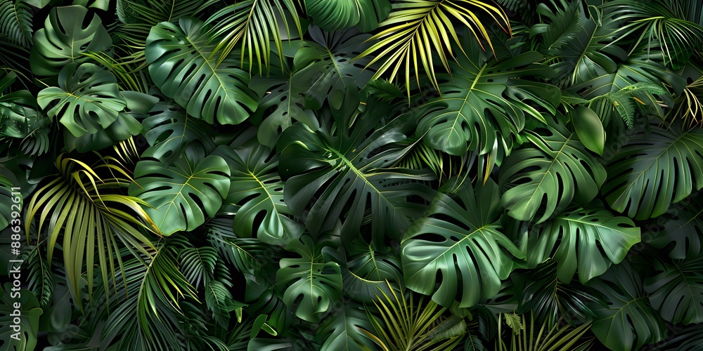 Tropical Leaves Wall - Monstera and Palm Tropical Leaves Wall - Monstera and Palm