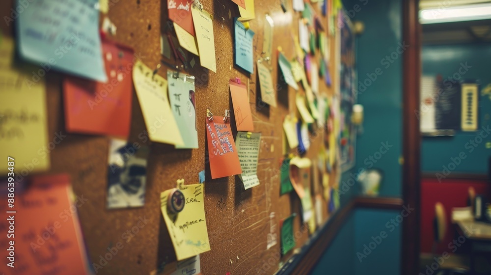Close Up of a Corkboard with Notes. Close Up of a Corkboard with Notes.