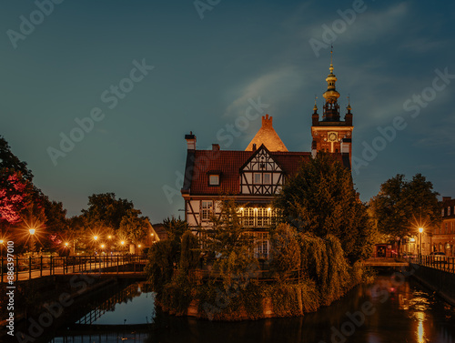 Old miller's house in gdansk at night