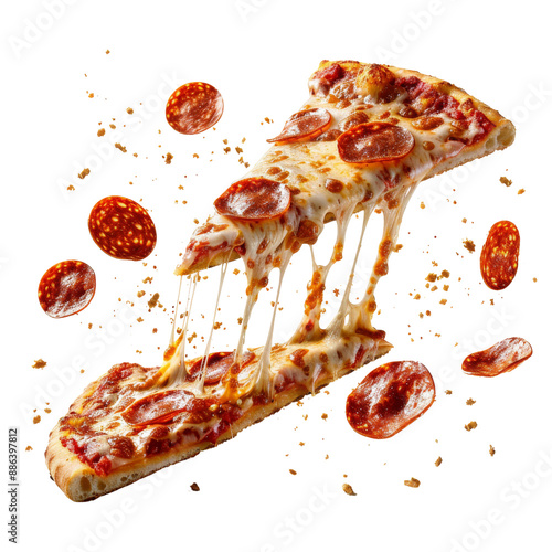 Levitating Pizza Slices with Pepperoni and Melted Cheese - Ultra Realistic Italian Cuisine in Rich Colors cut out dicut PNG on transparent photo