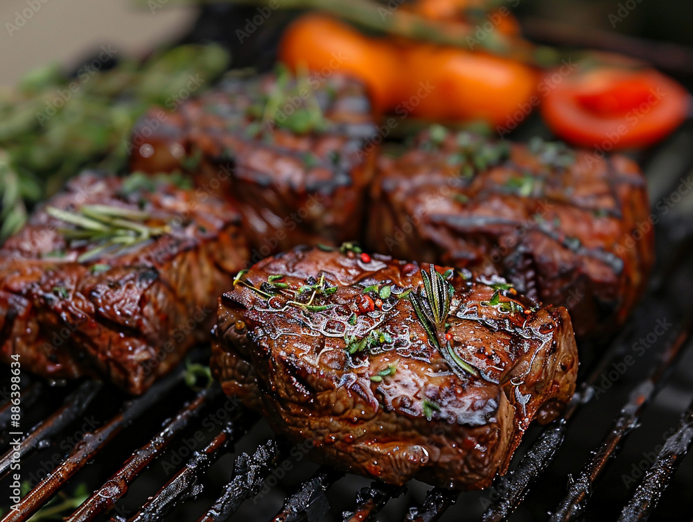 Close Up of Juicy Steaks Grilling on a Charcoal Grill Close Up of Juicy Steaks Grilling on a Charcoal Grill