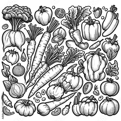 Fresh vegetables cartoon doodle designs set. Generative ai vector illustration.