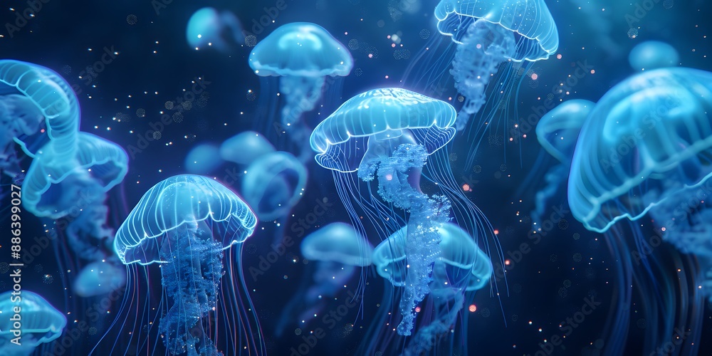 Abstract Ocean Glowing Jellyfish Underwater Scene Abstract Ocean Glowing Jellyfish Underwater Scene