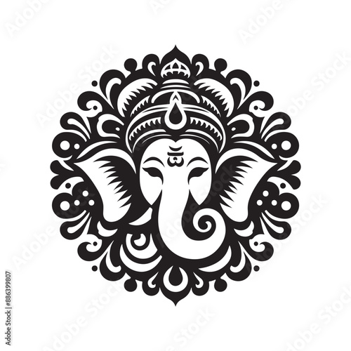 black silhouette lord ganesha logo head vector