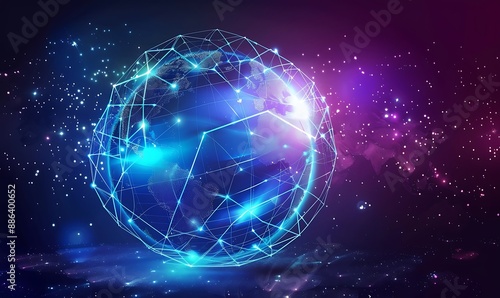 Fototapeta Naklejka Na Ścianę i Meble -  Futuristic digital globe map with neon light background, Generative AI