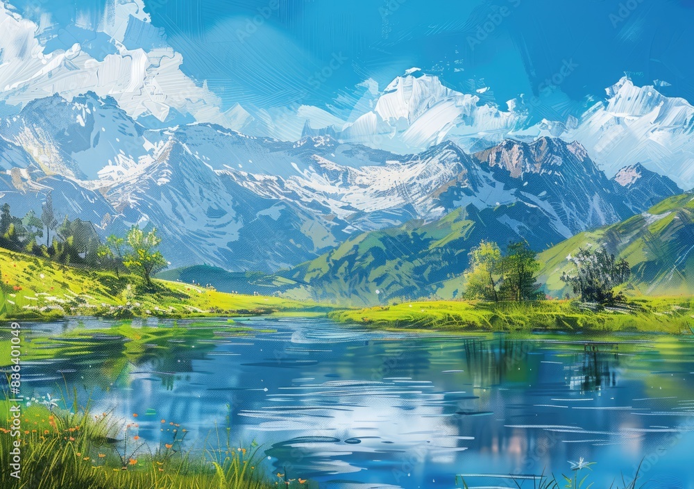 Fototapeta premium Serene Mountain Lake Landscape