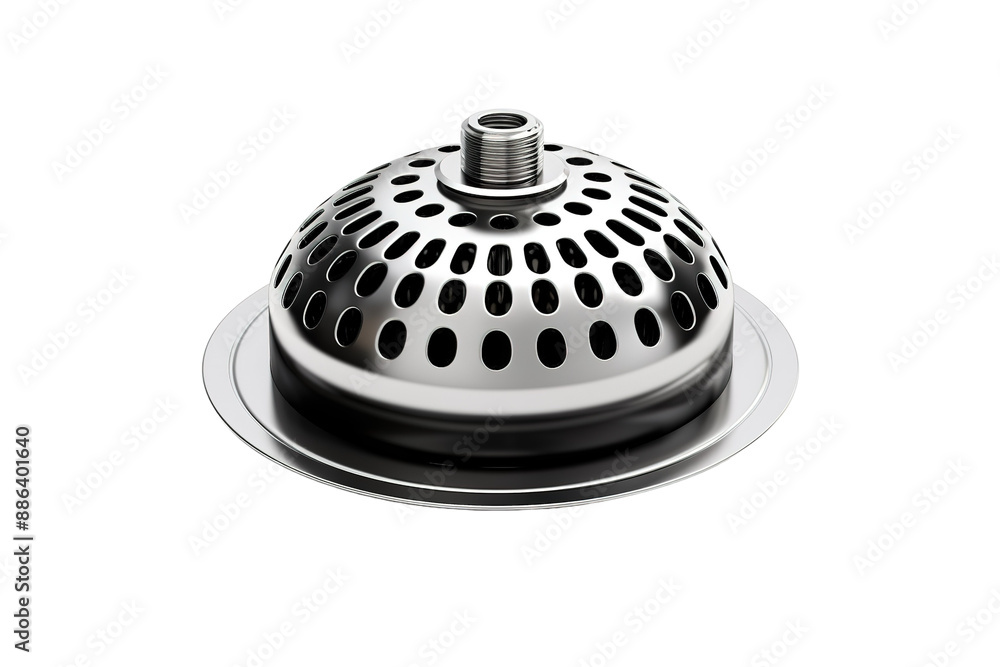 A Shining Stainless Steel Sink Strainer With a Domed Design and a Wide Rim on a White or Clear Surface PNG Transparent Background A Shining Stainless Steel Sink Strainer With a Domed Design and a Wide Rim on a White or Clear Surface PNG Transparent Background