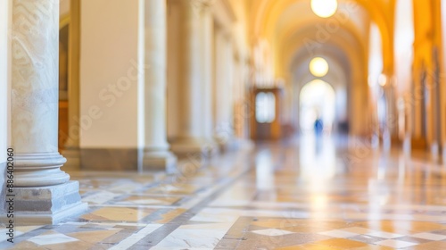 Elegant marble hallway in a historic building with columns. © priska