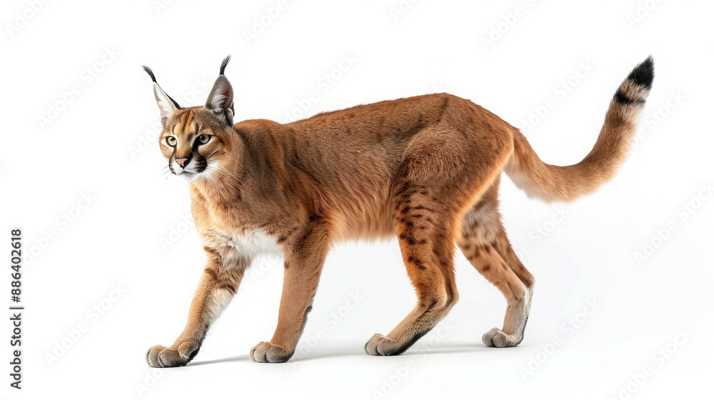 Fototapeta premium Close-up portrait of a caracal, a solitary wildcat hunter with piercing eyes and thick fur, gazing intently into the camera