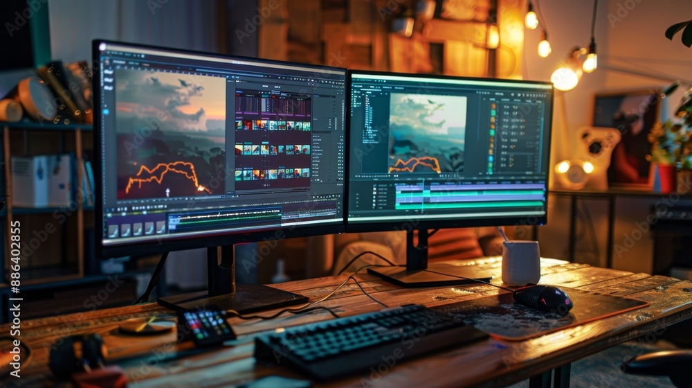 Video Editing Workstation With Dual Monitors. Video Editing Workstation With Dual Monitors.
