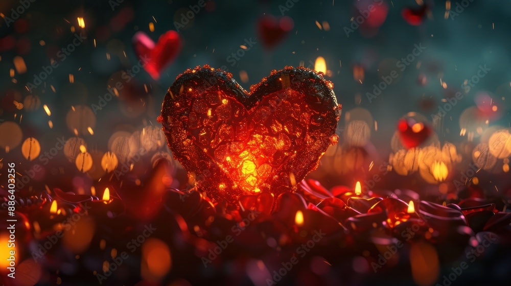 Glowing Heart Amidst a Field of Red