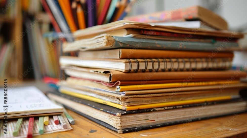 Stack of Old Books with Colored Pencils. Stack of Old Books with Colored Pencils.