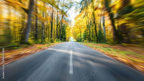 Scenic road in autumn forest with blurred motion effect © priska