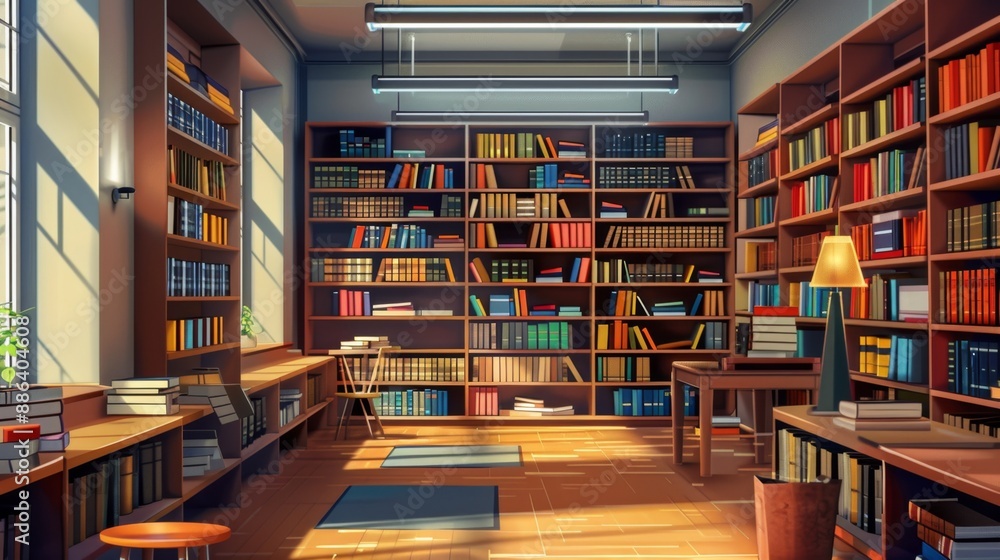 Cozy Library Interior with Bookshelves. Cozy Library Interior with Bookshelves.