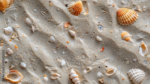 A macro shot of sand particles interspersed with tiny shells and pebbles, creating a textured and detailed abstract background photo