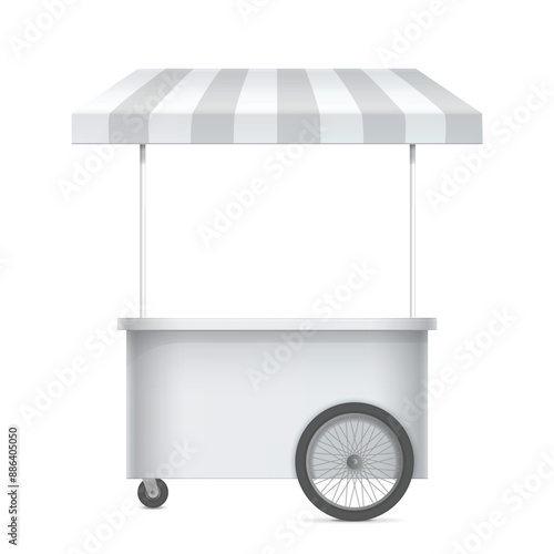 Promotion counter on wheels. Retail Trade Stand Isolated on the white background. MockUp Template For Your Design. Vector illustration.