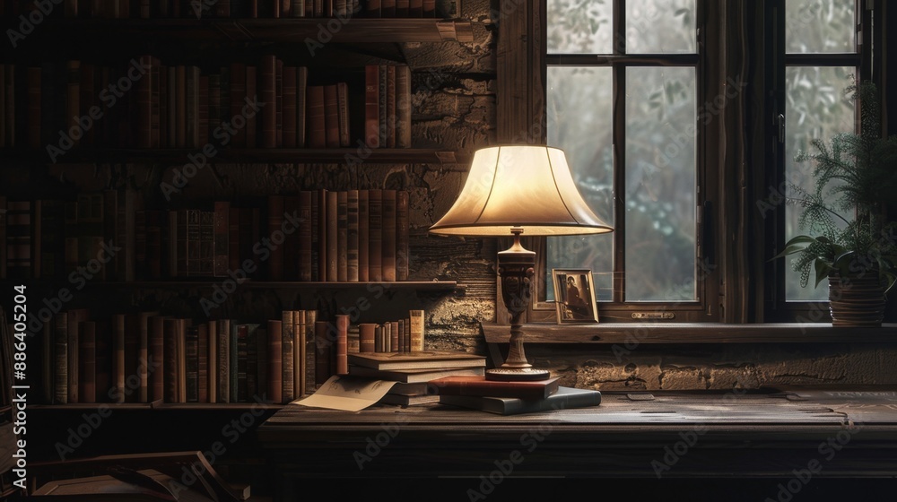 Cozy Reading Nook with Lamplight. Cozy Reading Nook with Lamplight.