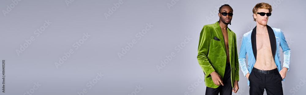 Two multicultural men with elegant style standing together.