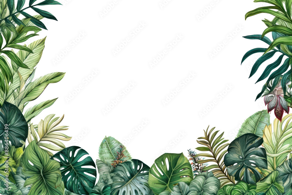 Fototapeta premium PNG Tropical leaves border backgrounds outdoors tropics.