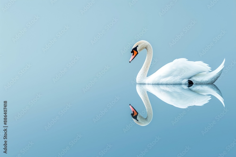 Fototapeta premium White Swan Reflected in Azure Blue