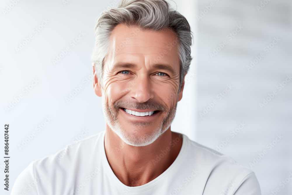 Obraz premium portrait of middle aged man's face with perfect skin. Advertising of cosmetology, skincare concept