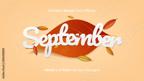 Editable September vector text effect with autumn leaves