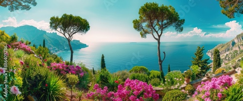 Panoramic View of the Coast with Blooming Flowers