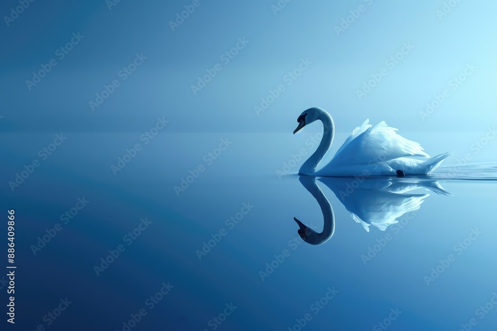 Naklejka premium Elegant Swan Floating with Ripples