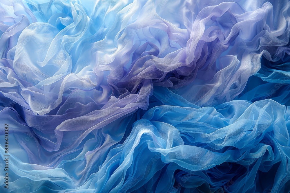 Detailed view of fabric in shades of blue and purple, showcasing intricate patterns and textures, Dreamy shades of periwinkle and sky blue melding together Detailed view of fabric in shades of blue and purple, showcasing intricate patterns and textures, Dreamy shades of periwinkle and sky blue melding together