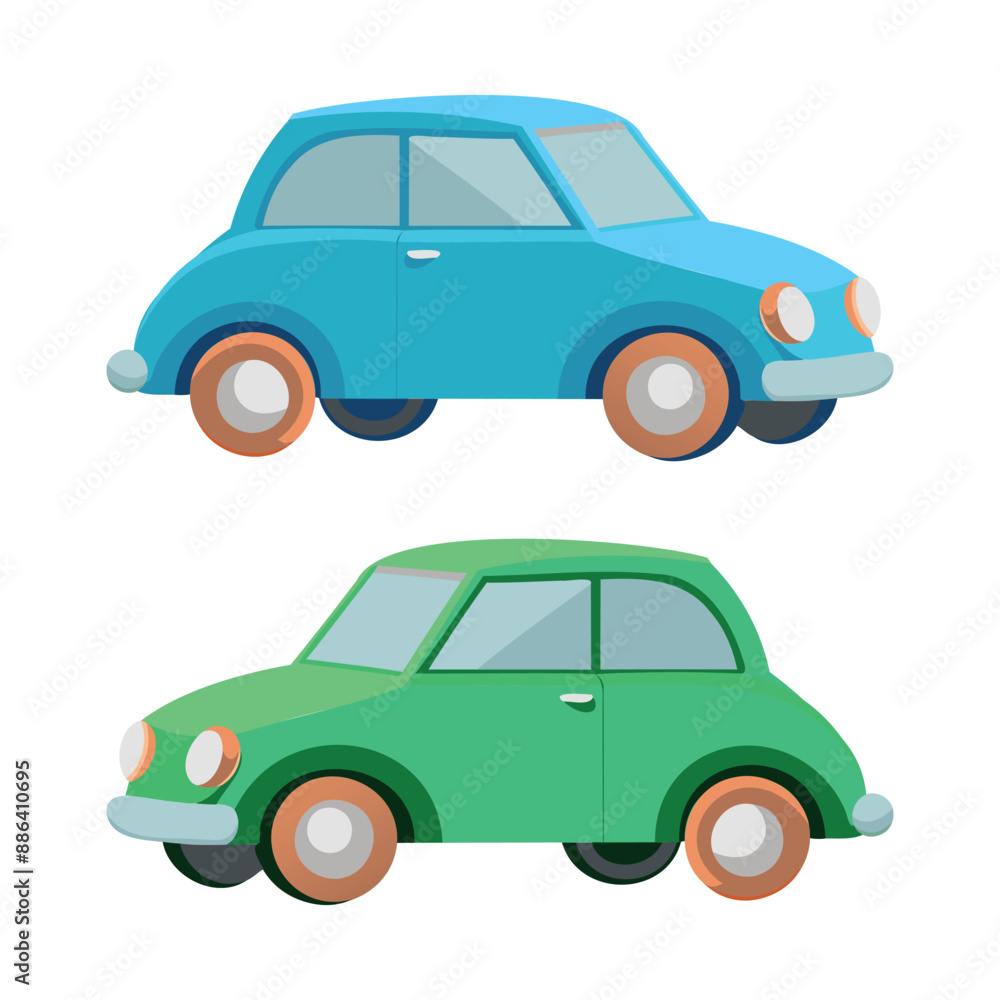Colorful Cartoon Cars - Blue and Green Vehicles Illustration Colorful Cartoon Cars - Blue and Green Vehicles Illustration
