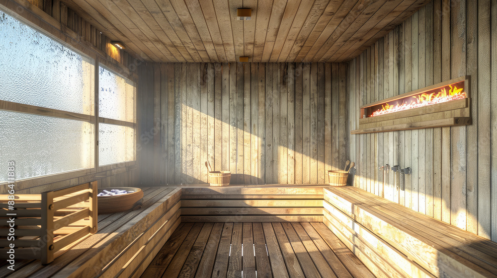 interior of a Finnish sauna interior of a Finnish sauna