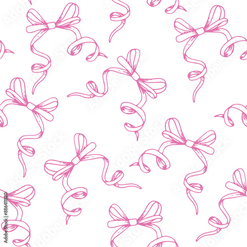 seamless pattern in sketch style. illustration of pink bows, silk ribbon. symbol of the fight against breast cancer, femininity