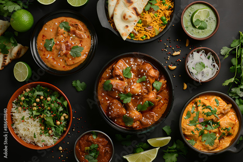 Wallpaper Mural Traditional Indian Food Platter with a wide variety of dishes to relish. The image depicts a vibrant assortment of Bangladeshi dishes, including curry and rice, rich in color and spices, suggesting a  Torontodigital.ca