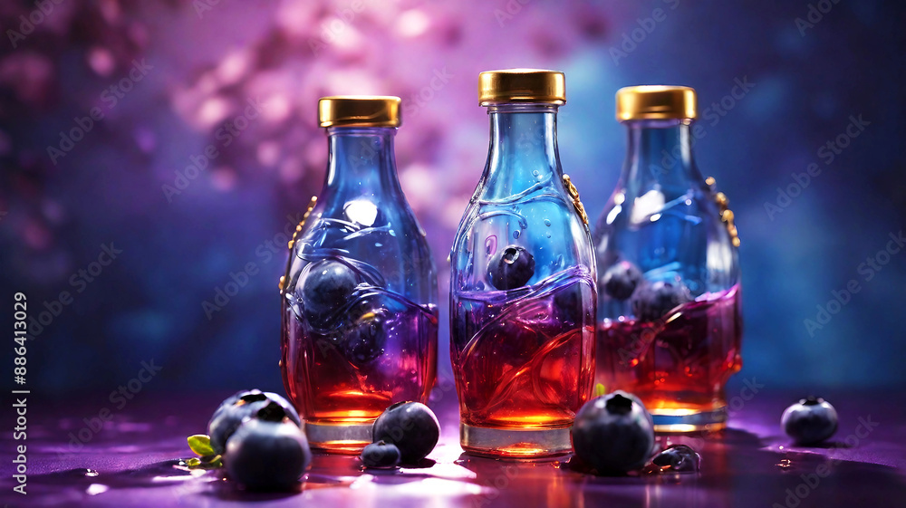 Blueberry Juice Bottles Set Isolated AI Background Blueberry Juice Bottles Set Isolated AI Background