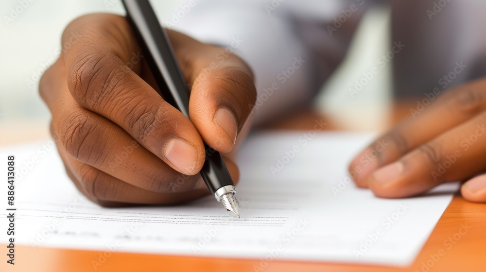 Modern Office Concept: Hand Writing with Pen on Paper Modern Office Concept: Hand Writing with Pen on Paper