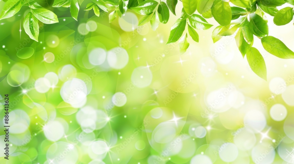 Bright green leafy branches with sparkles on gradient bokeh Bright green leafy branches with sparkles on gradient bokeh
