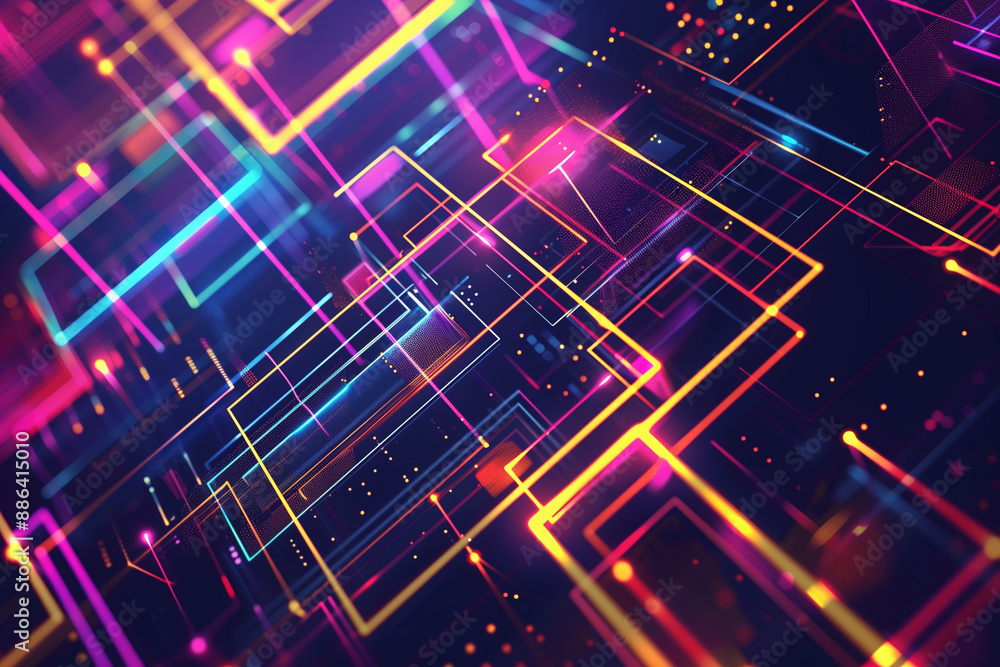 An abstract wallpaper with vibrant neon lines and geometric shapes on a dark background. An abstract wallpaper with vibrant neon lines and geometric shapes on a dark background.