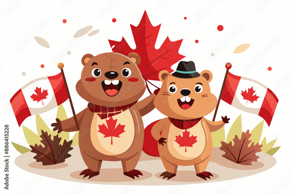 Happy Cartoon Bears Celebrating Canada Day Happy Cartoon Bears Celebrating Canada Day