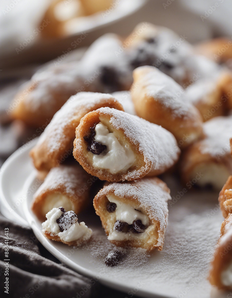 crispy cannoli filled with creamy ricotta, dusted with powdered sugar
crispy cannoli filled with creamy ricotta, dusted with powdered sugar