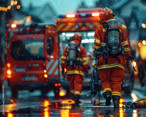 High-Quality 8K Image of Paramedics Administering First Aid to Injured Person at Accident Scene with Ambulance in Background