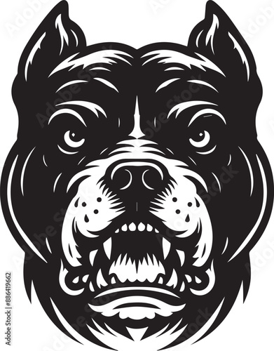 Angry Pitbull Vector Illustration Silhouette. Vector logo of a mad dog