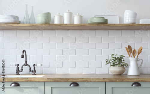 Farmhouse kitchen. Interior mockup. 3d render.