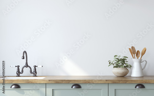 Farmhouse kitchen. Interior mockup. 3d render.