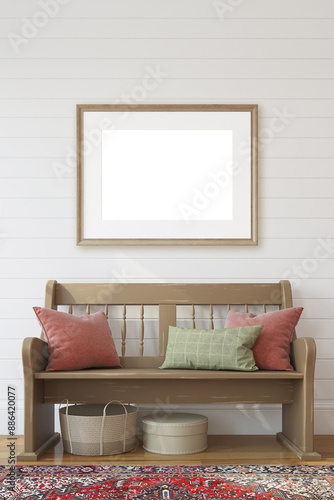 Interior of farmhouse hallway. 3d render.