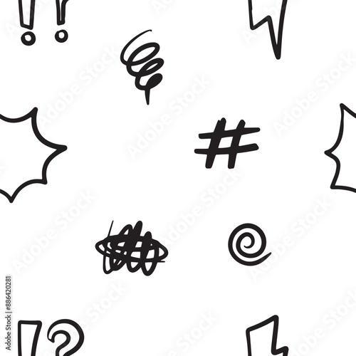 Hand drawn swearing icons in cartoon sketch stile. Simple doodle elements for concept design. Seamless pattern